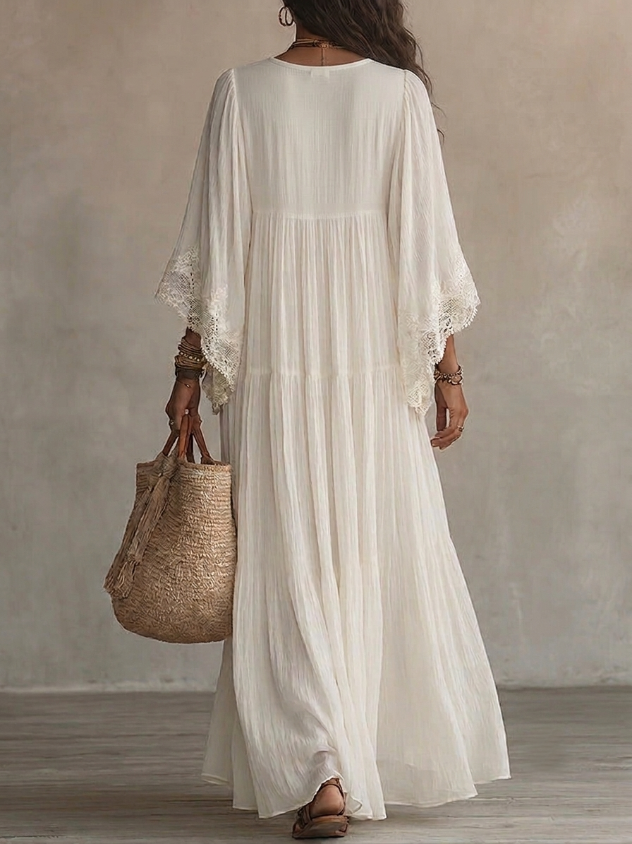 Vestido Ibicenco Largo Bohemio  Blanco para mujer | Brisas
