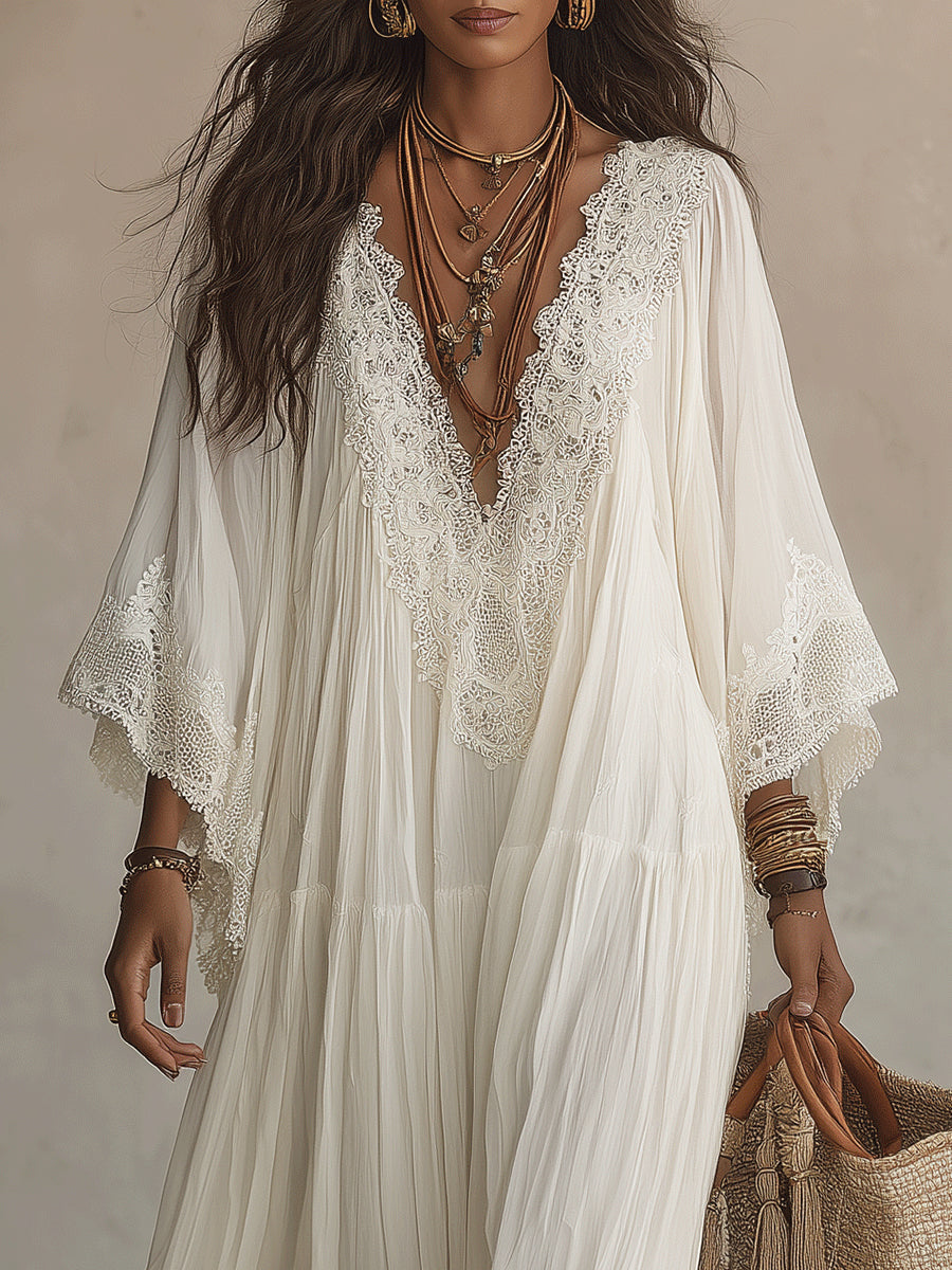 Vestido Ibicenco Largo Bohemio  Blanco para mujer | Brisas