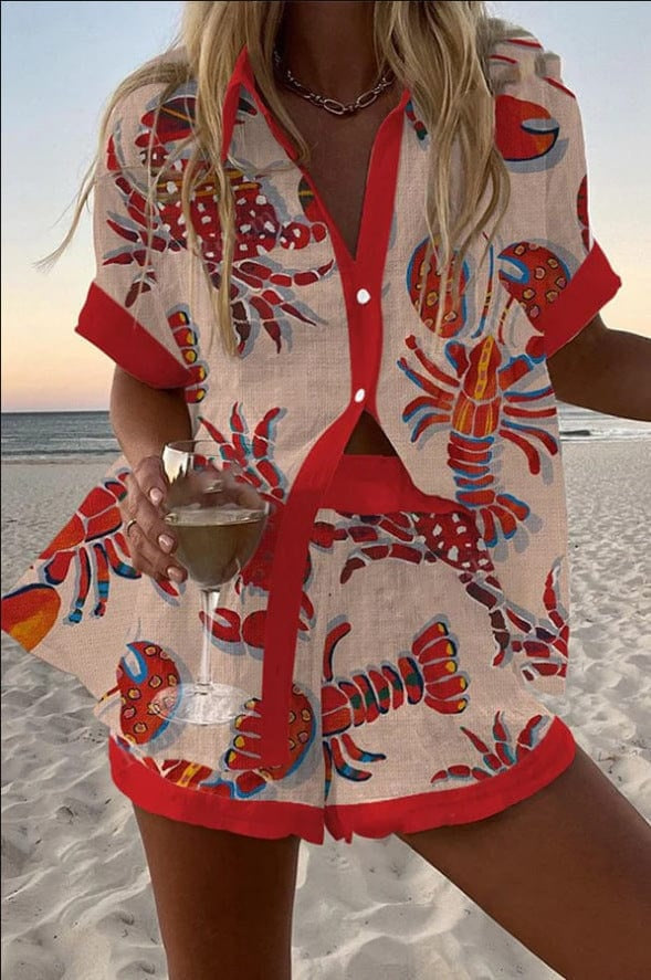 Ensemble chemise et short en lin imprimé été plage | Marbella 2.0