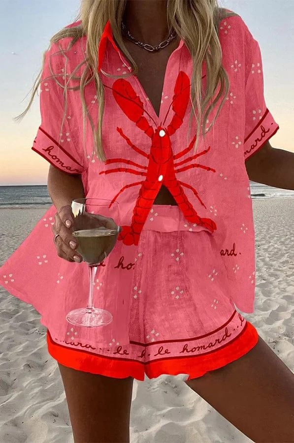 Ensemble chemise et short en lin imprimé été plage | Marbella 2.0