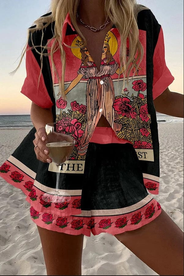 Ensemble chemise et short en lin imprimé été plage | Marbella 2.0