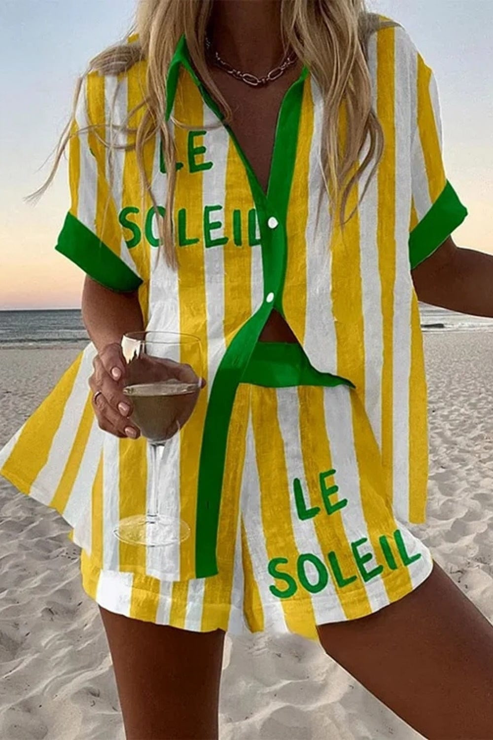 Ensemble chemise et short en lin imprimé été plage | Marbella 2.0