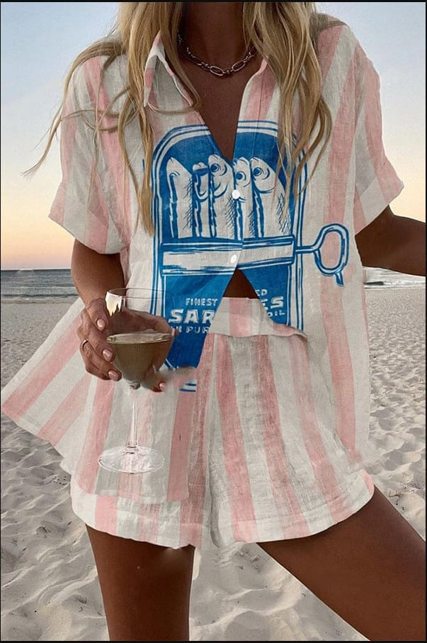 Ensemble chemise et short en lin imprimé été plage | Marbella 2.0