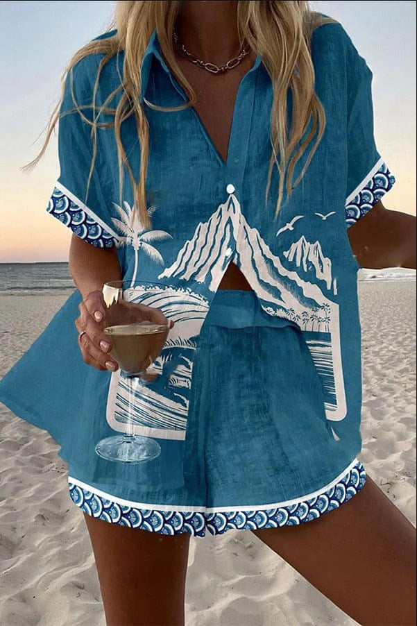 Ensemble chemise et short en lin imprimé été plage | Marbella 2.0