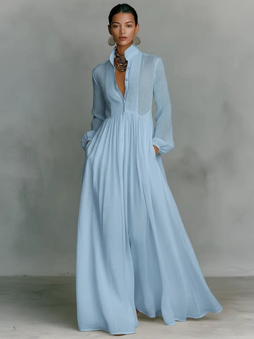 Robe de mariée longue simple femme manches longues boutons | Ariadna