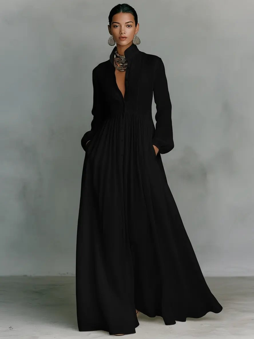 Robe de mariée longue simple femme manches longues boutons | Ariadna