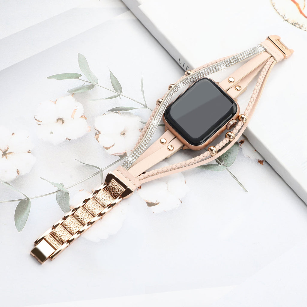 Pulsera Apple Watch de múltiples hileras, con strass y trenzado, para mujer, modelo Melona