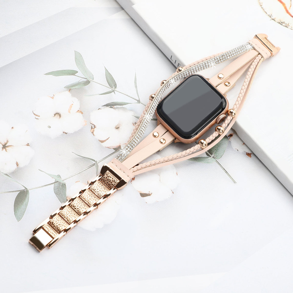Pulsera Apple Watch de múltiples hileras, con strass y trenzado, para mujer, modelo Melona