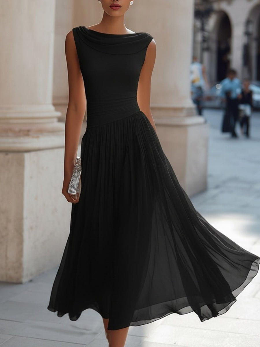 Robe de Mariée de Jour Midi Drapeé Femme Jupe Fluide Sans Manches | Aitana