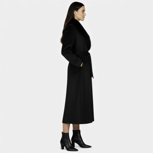 Manteau long en laine avec col en fourrure | Carol
