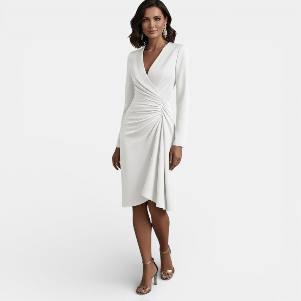 Vestido Midi Elegante Escote V Corte A Mujer | Luna Cruz