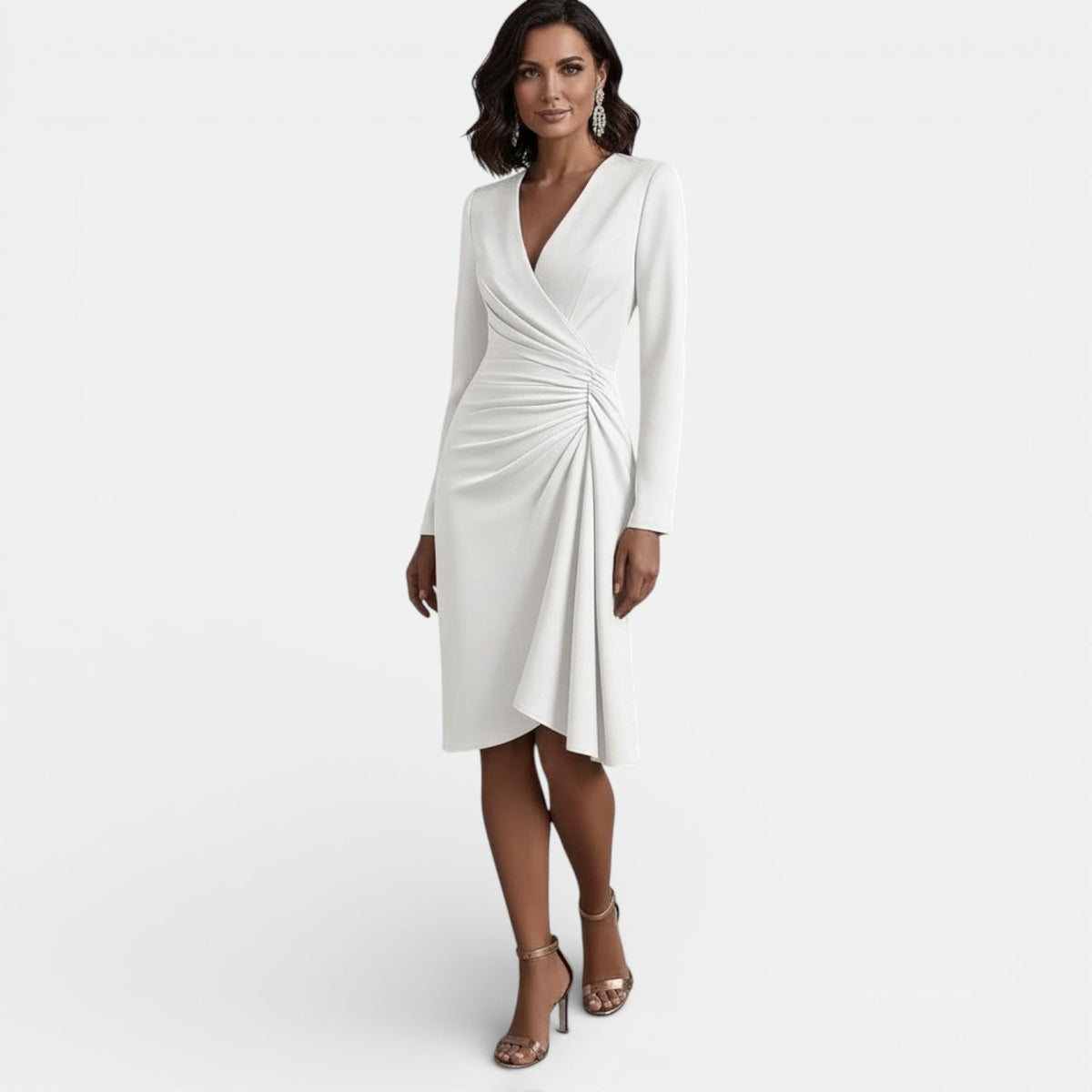 Vestido Midi Elegante Escote V Corte A Mujer | Luna Cruz