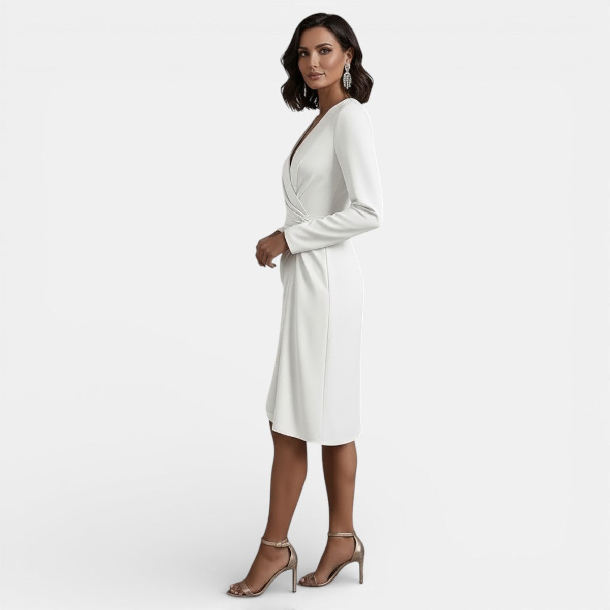 Vestido Midi Elegante Escote V Corte A Mujer | Luna Cruz