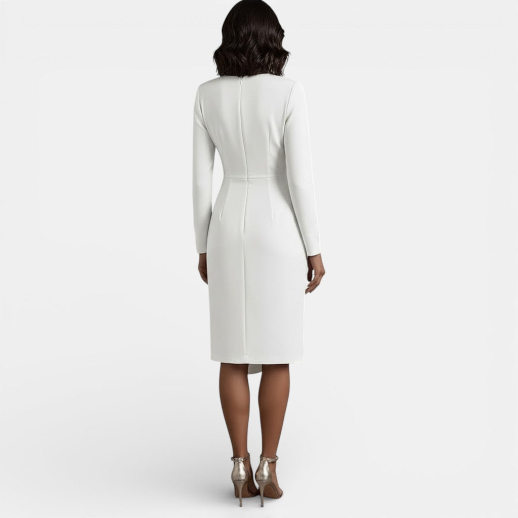 Vestido Midi Elegante Escote V Corte A Mujer | Luna Cruz