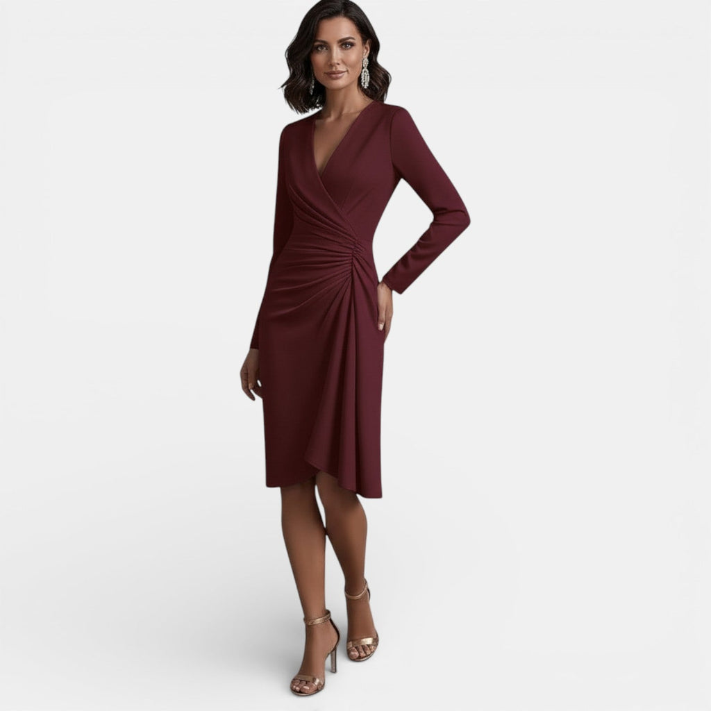 Vestido Midi Elegante Escote V Corte A Mujer | Luna Cruz
