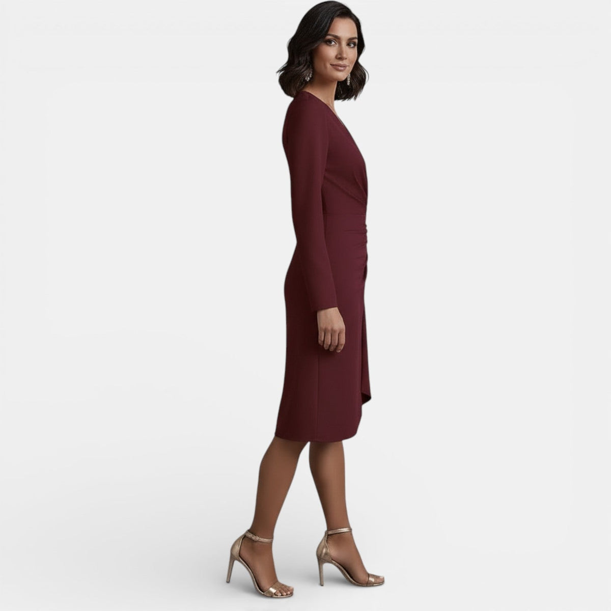 Vestido Midi Elegante Escote V Corte A Mujer | Luna Cruz