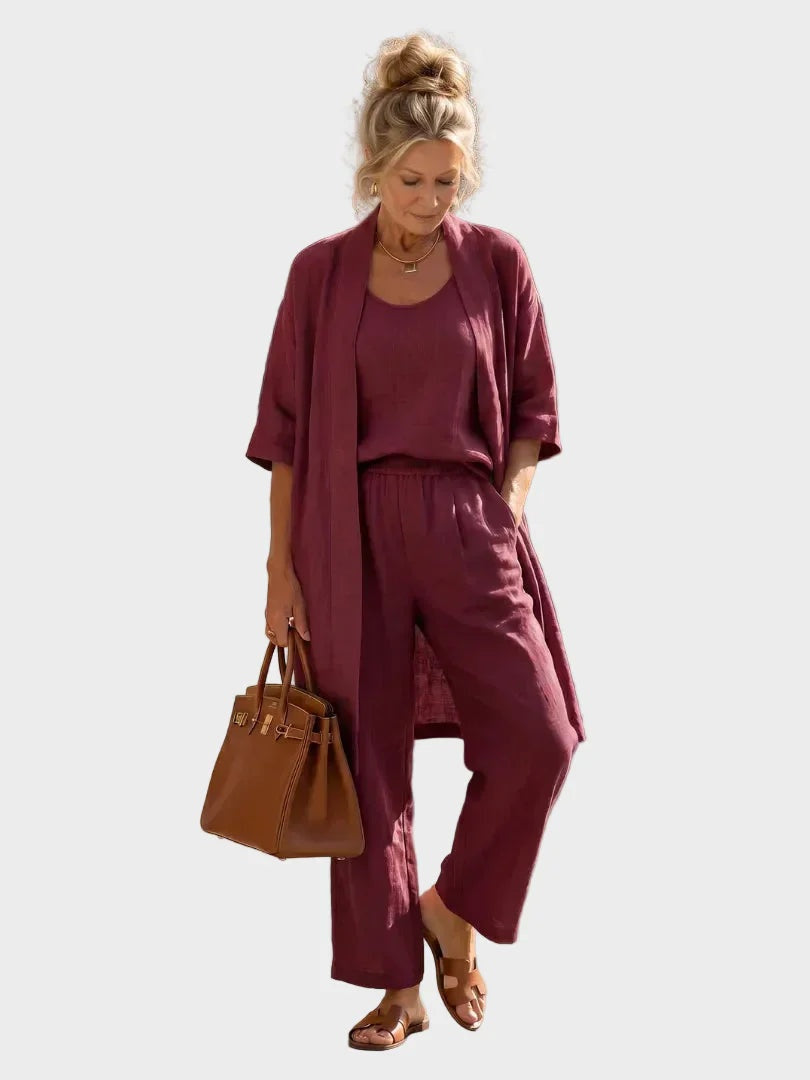 Conjunto de Lino de Tres Piezas Mujer Corte Amplio | Cristina
