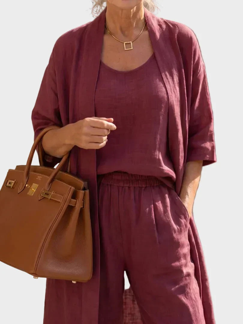 Ensemble en Lin Trois Pièces Femme Coupe Large | Cristina