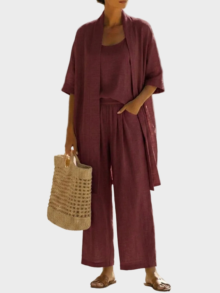 Ensemble en Lin Trois Pièces Femme Coupe Large | Cristina
