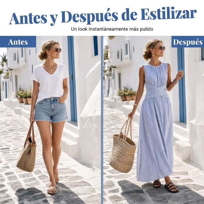 Robe rayée à taille croisée | Aitana
