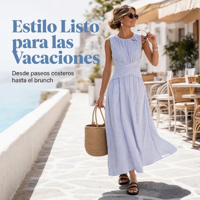 Robe rayée à taille croisée | Aitana