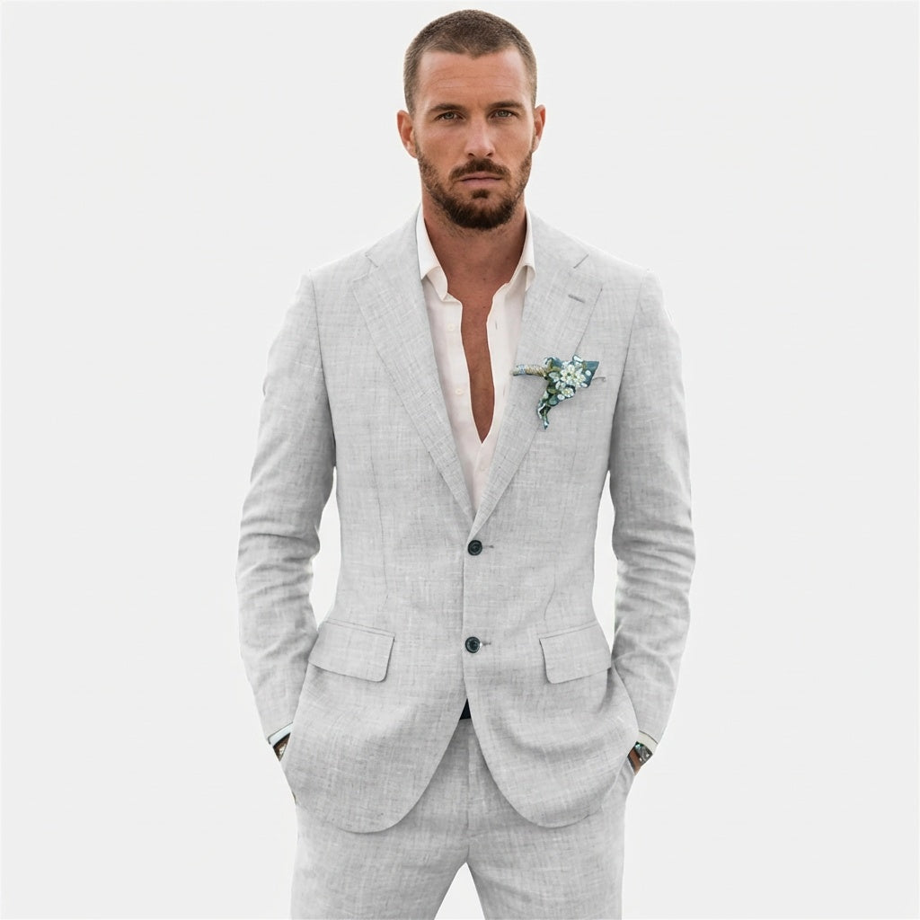 Traje de Lino de Corte Relajado Hombre Solapa Clásica Elegante | Emilio