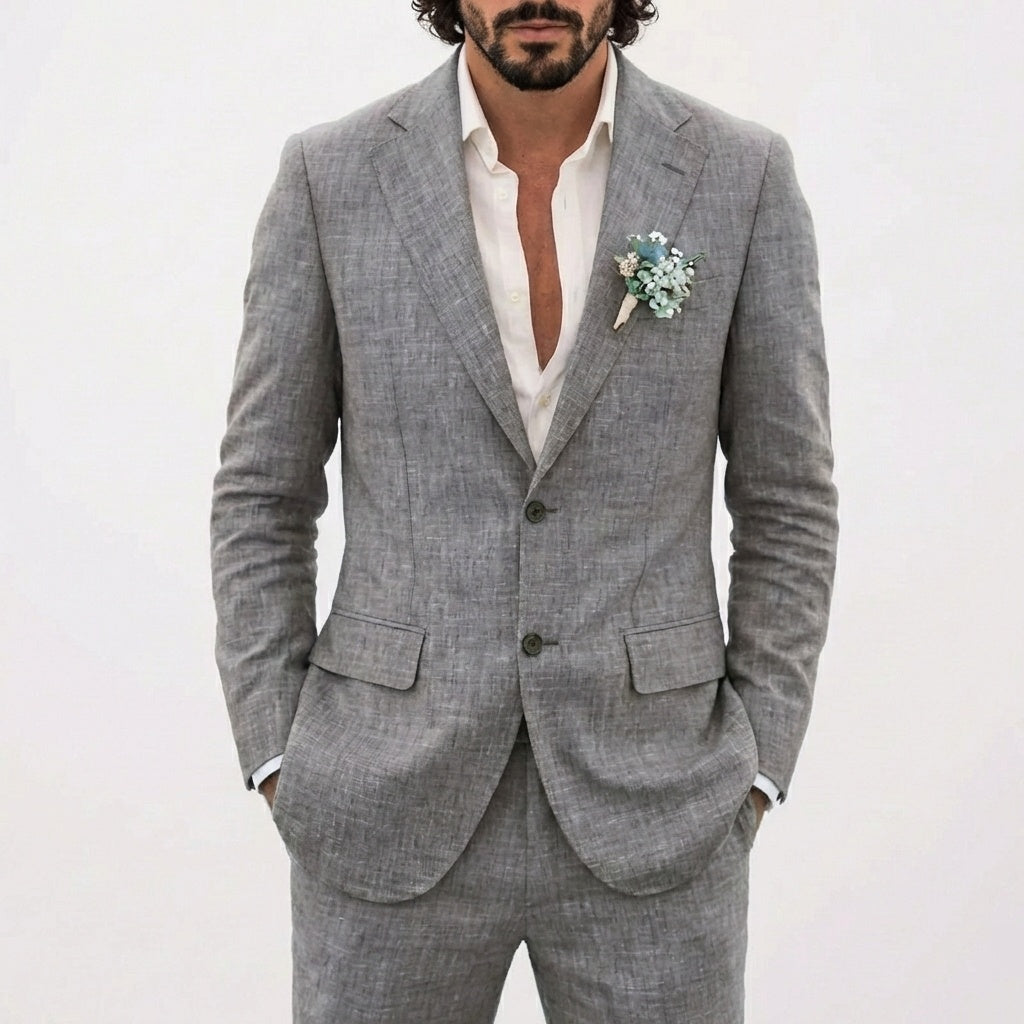 Traje de Lino de Corte Relajado Hombre Solapa Clásica Elegante | Emilio