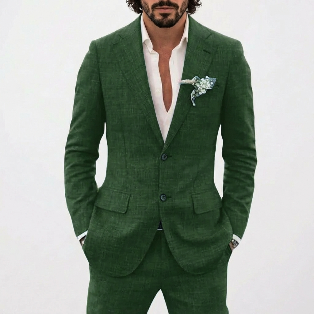 Traje de Lino de Corte Relajado Hombre Solapa Clásica Elegante | Emilio