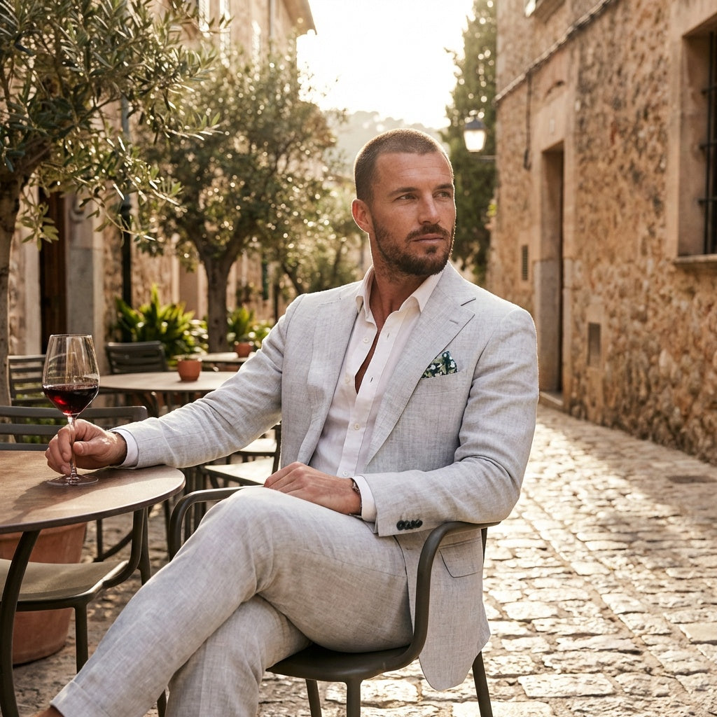 Traje de Lino de Corte Relajado Hombre Solapa Clásica Elegante | Emilio