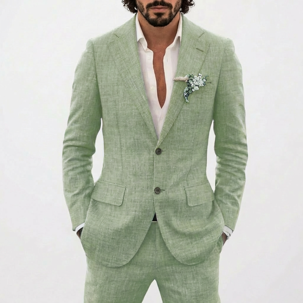 Traje de Lino de Corte Relajado Hombre Solapa Clásica Elegante | Emilio