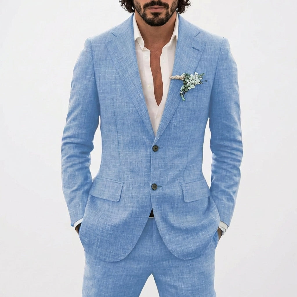 Traje de Lino de Corte Relajado Hombre Solapa Clásica Elegante | Emilio
