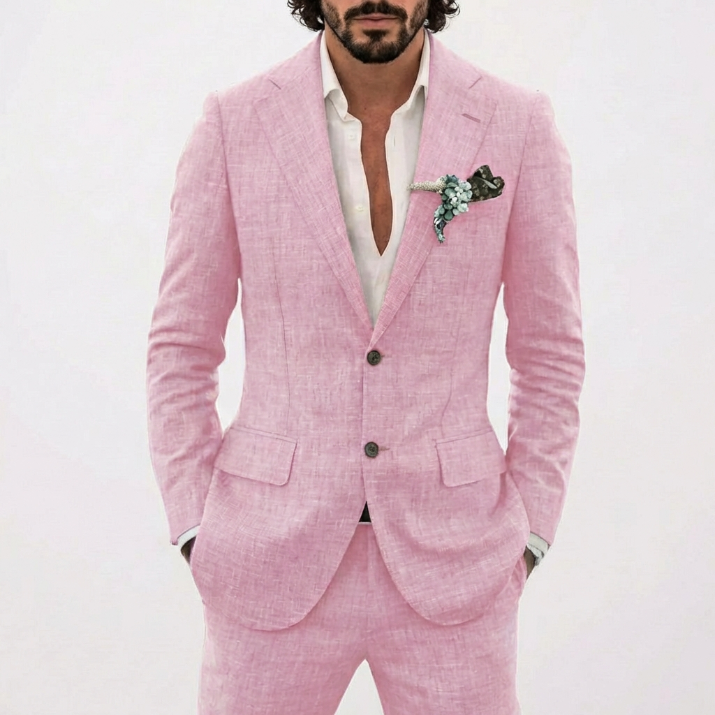 Traje de Lino de Corte Relajado Hombre Solapa Clásica Elegante | Emilio