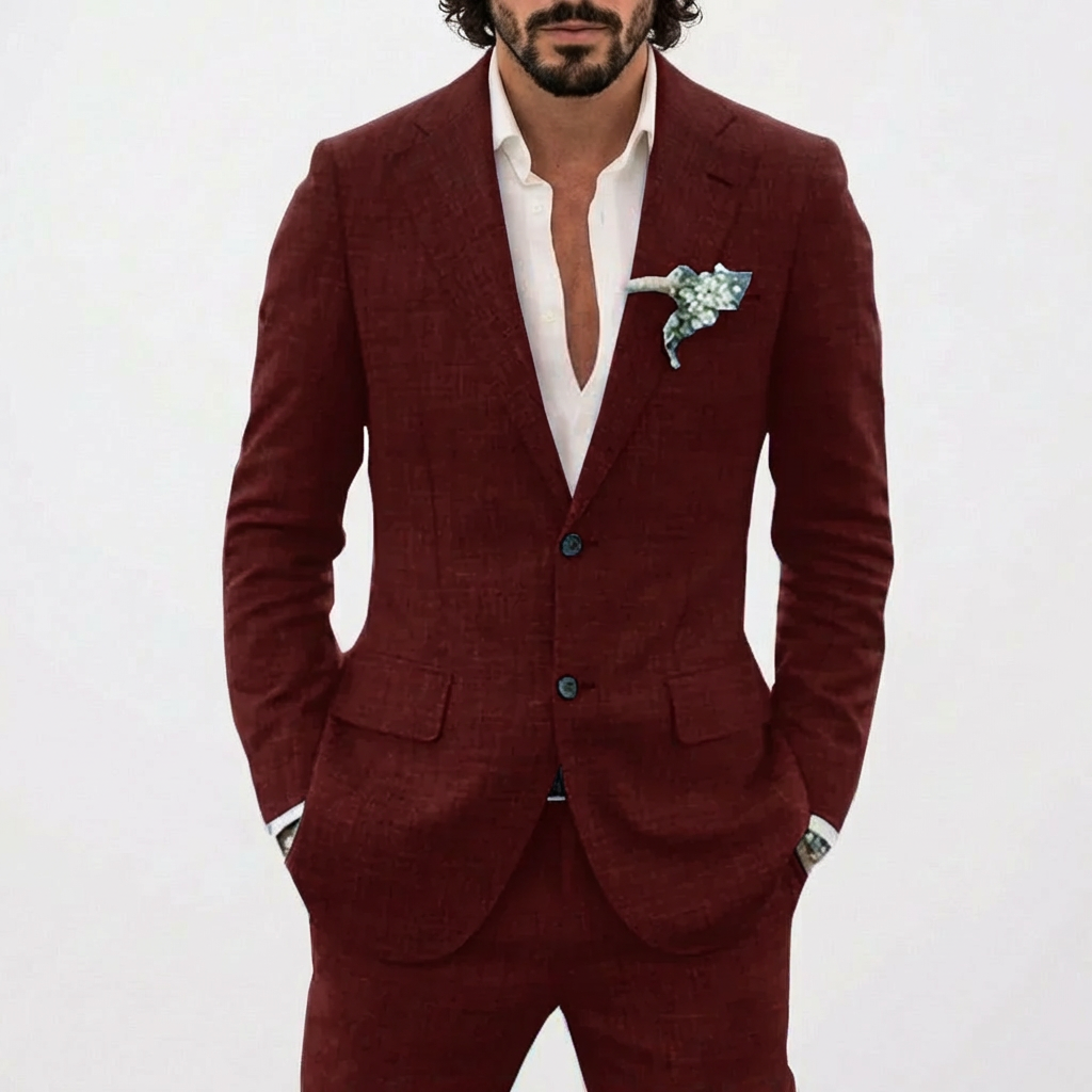 Traje de Lino de Corte Relajado Hombre Solapa Clásica Elegante | Emilio