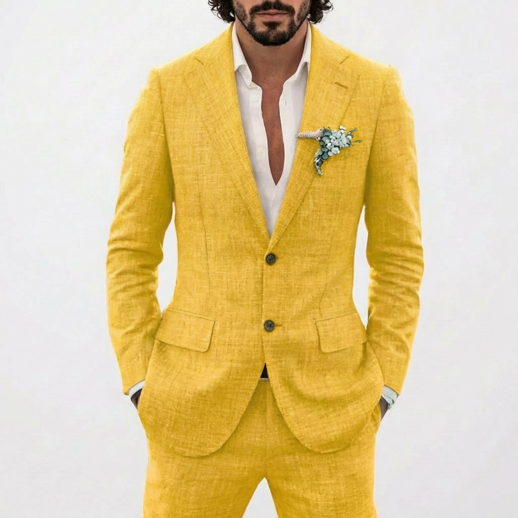 Traje de Lino de Corte Relajado Hombre Solapa Clásica Elegante | Emilio
