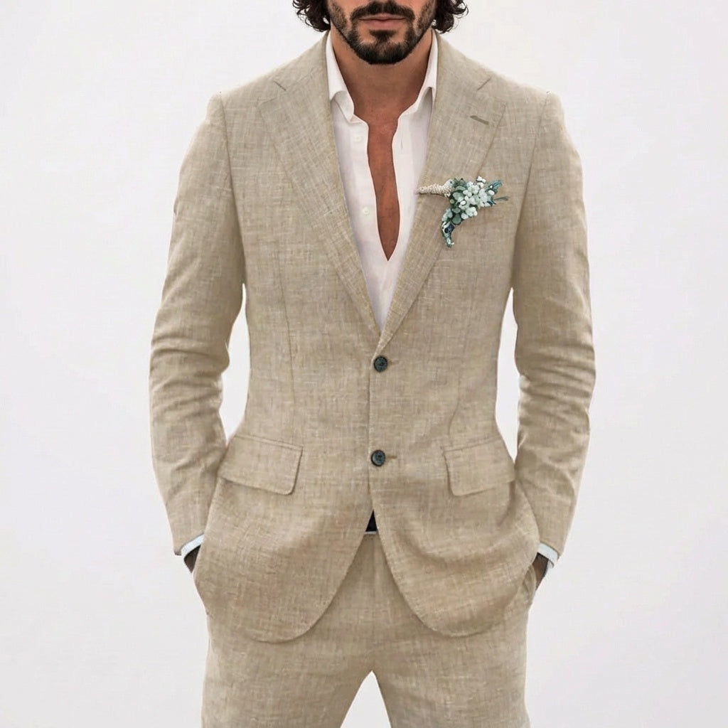 Traje de Lino de Corte Relajado Hombre Solapa Clásica Elegante | Emilio