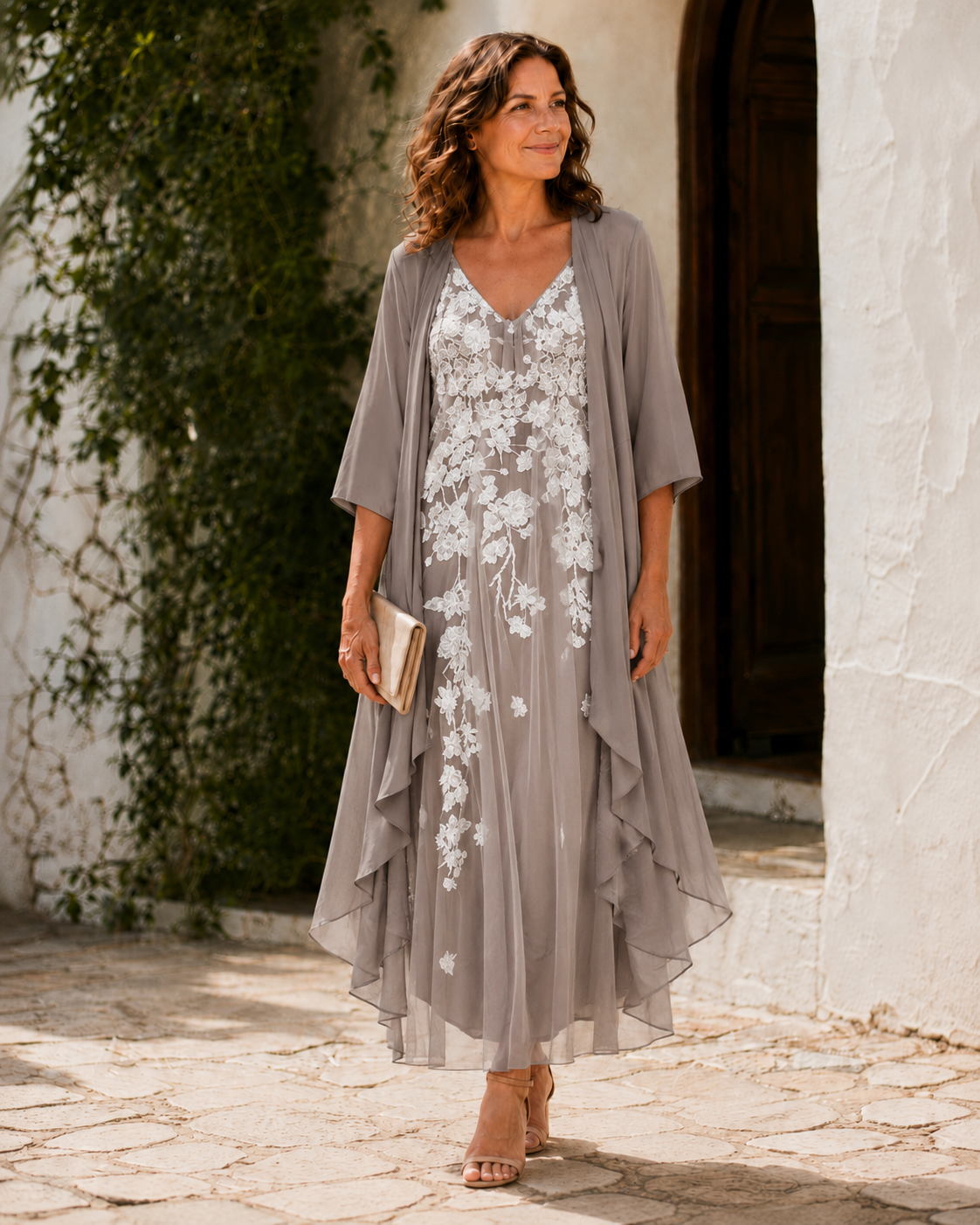 Conjunto Vestido Floral con Duster Largo Mujer Otoño | Marcella
