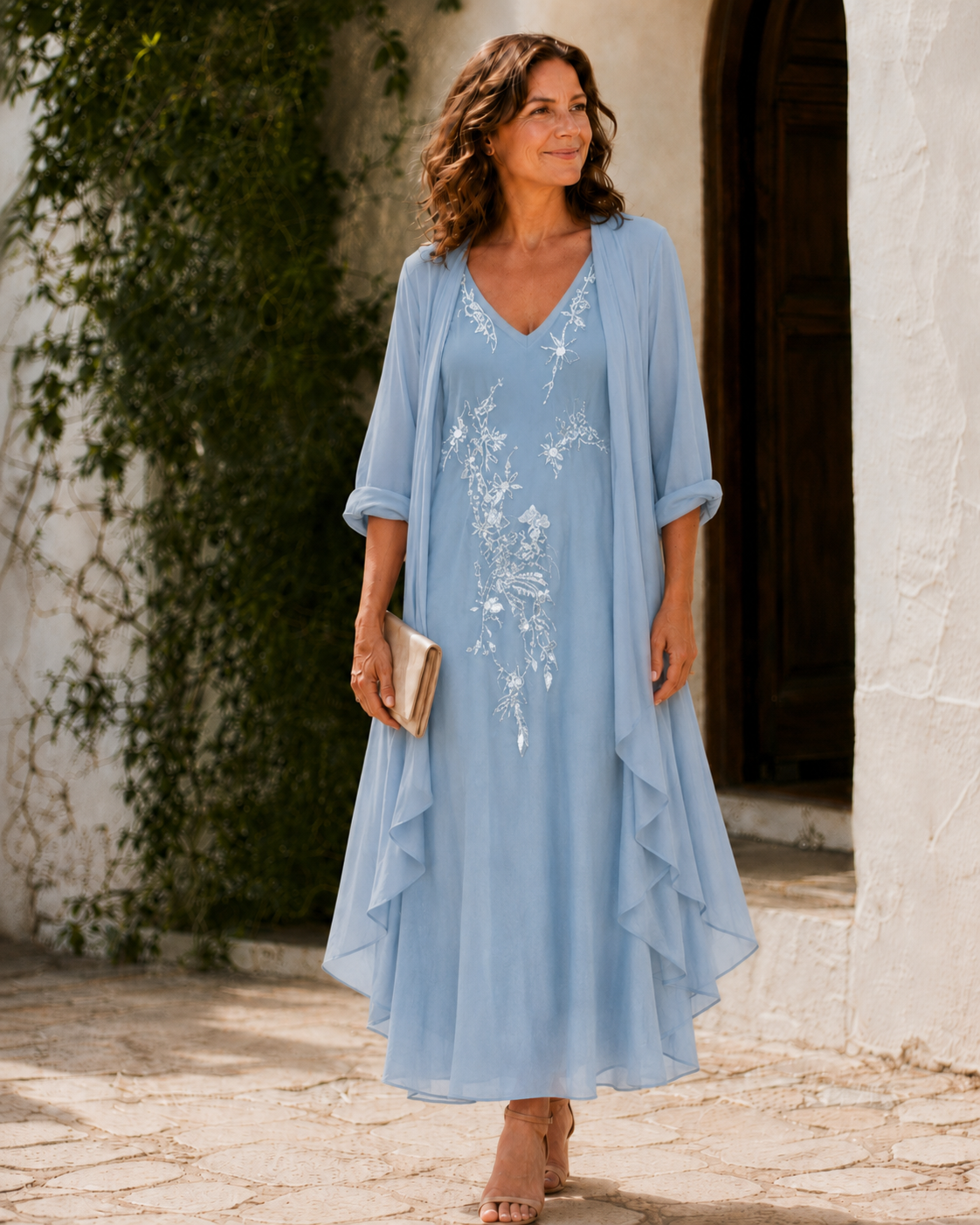 Conjunto Vestido Floral con Duster Largo Mujer Otoño | Marcella