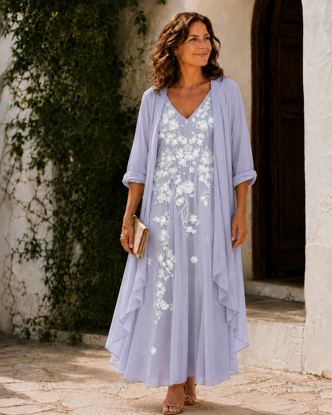 Conjunto Vestido Floral con Duster Largo Mujer Otoño | Marcella