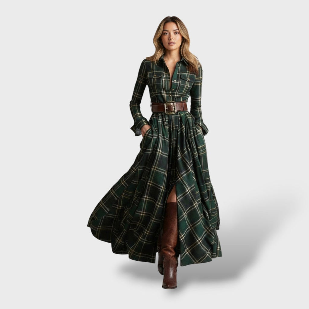 Vestido Camisero Cuadros Manga Larga Mujer | Luna Cruz