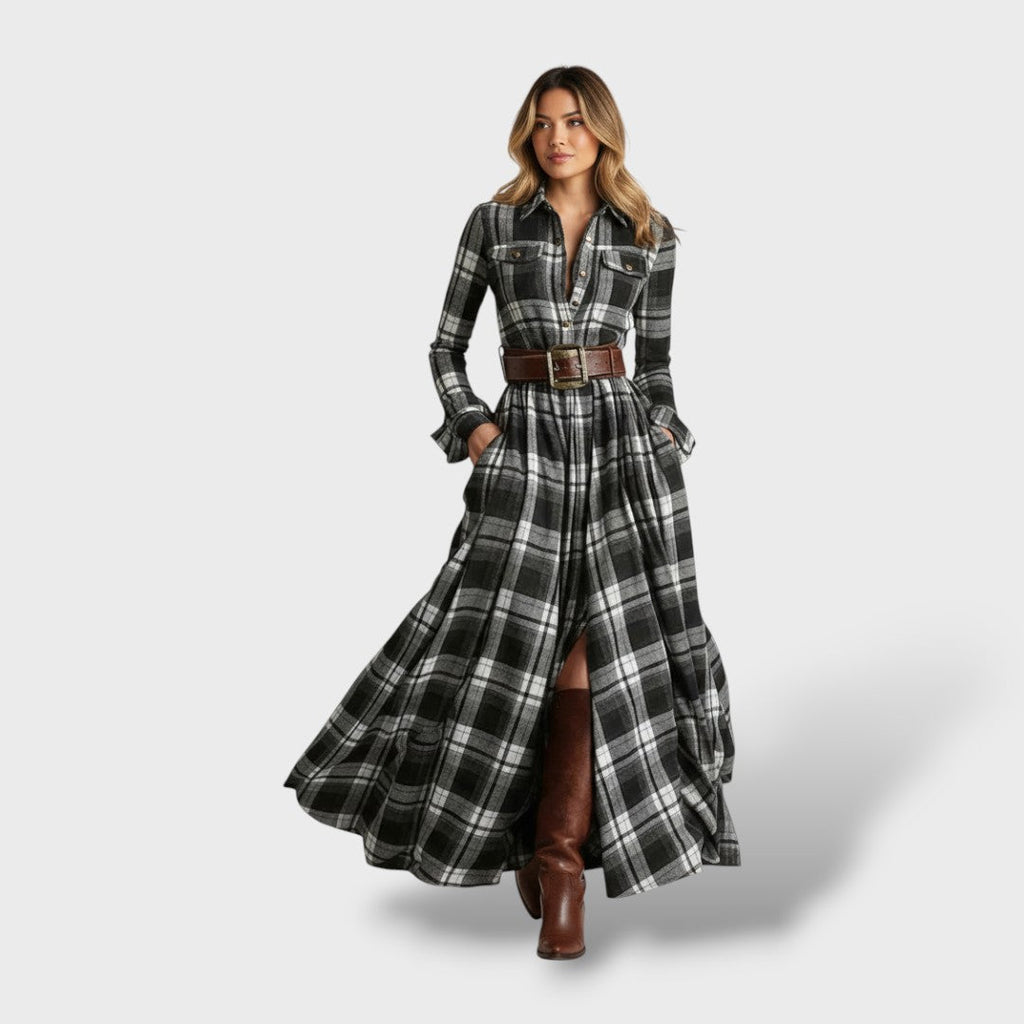 Vestido Camisero Cuadros Manga Larga Mujer | Luna Cruz