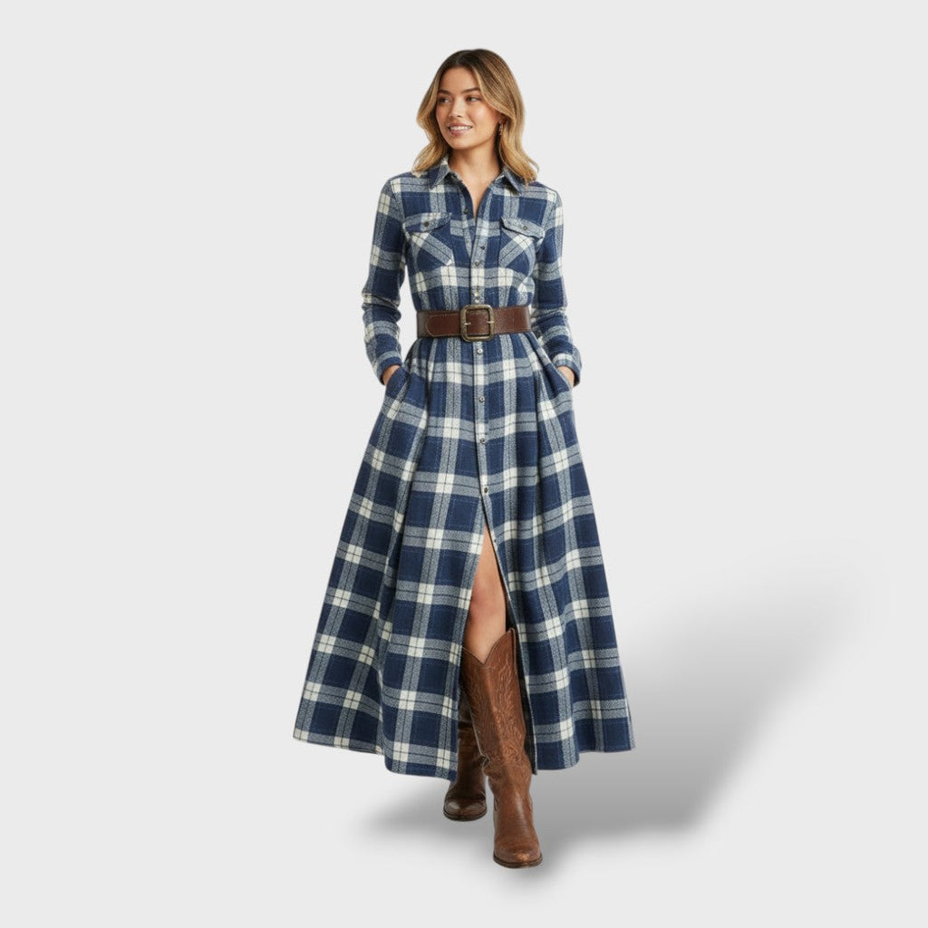 Vestido Camisero Cuadros Manga Larga Mujer | Luna Cruz
