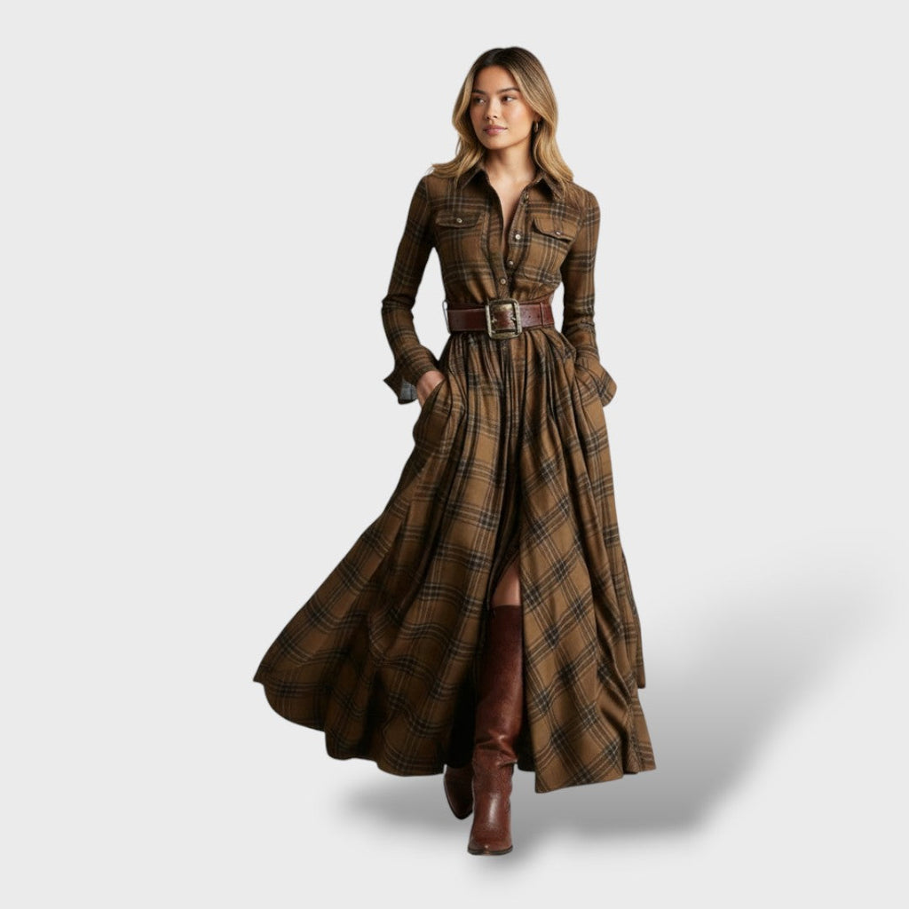 Vestido Camisero Cuadros Manga Larga Mujer | Luna Cruz