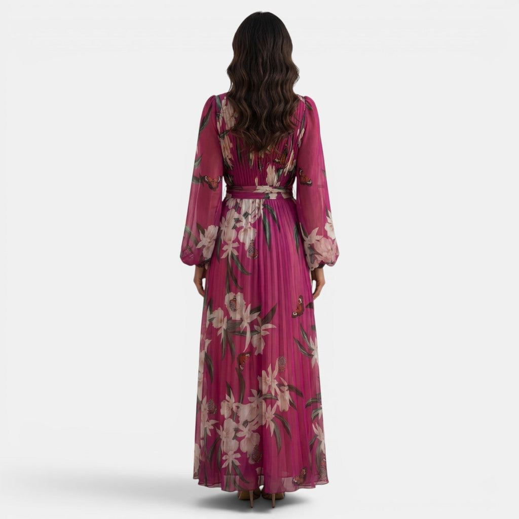 Robe longue fleurie femme décolleté en V