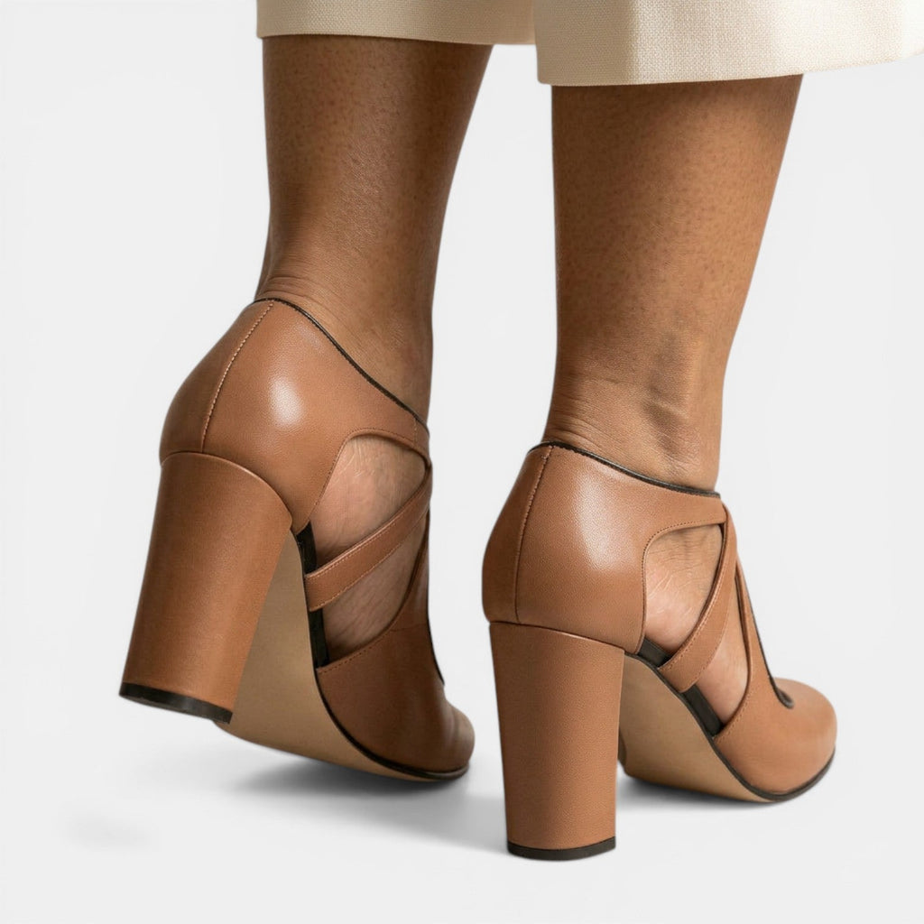 Sandalias Elegante T-strap Cuero Tacón Mujer | Dune