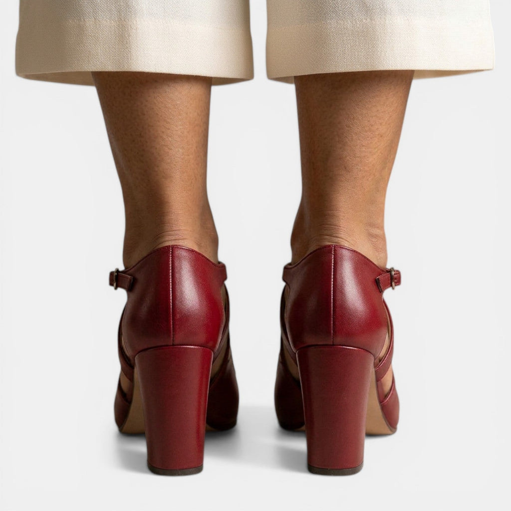 Sandalias Elegante T-strap Cuero Tacón Mujer | Dune