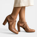 Sandalias Elegante T-strap Cuero Tacón Mujer | Dune