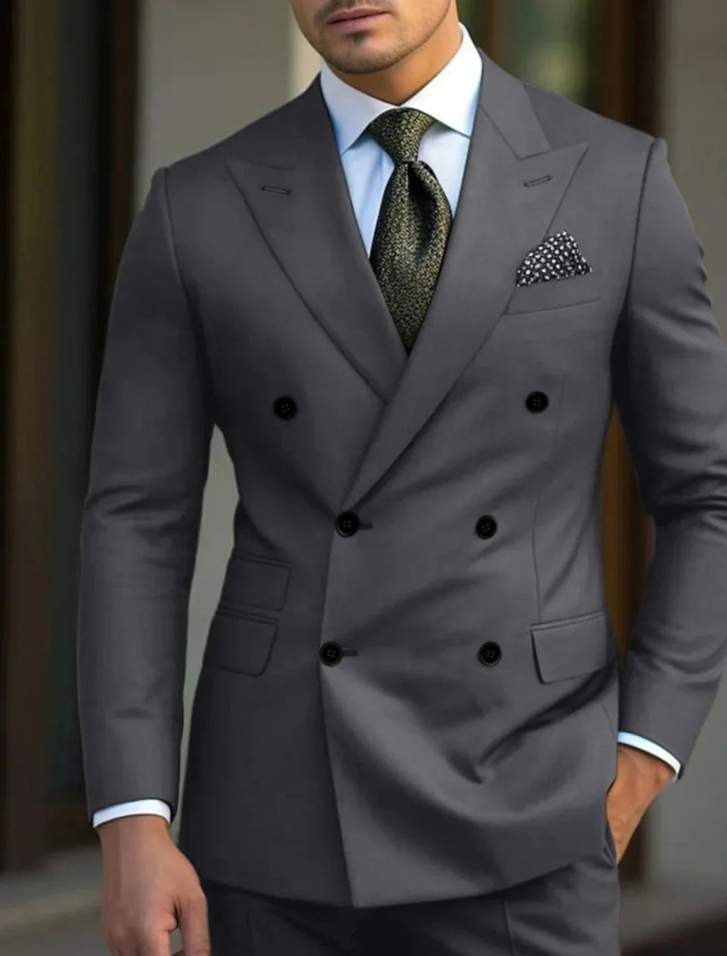 Traje de Novio Cruzado Hombre Solapa de Pico Acabado Premium | Gonzalez