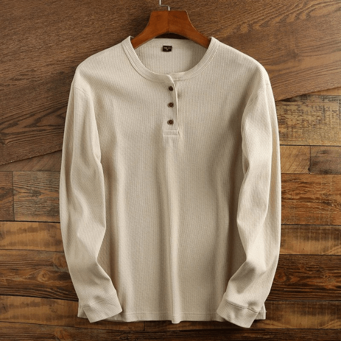 T-shirt Henley Homme Manches Longues Texture Gaufre | Valmonti