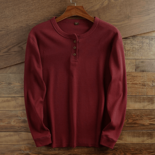 T-shirt Henley Homme Manches Longues Texture Gaufre | Valmonti