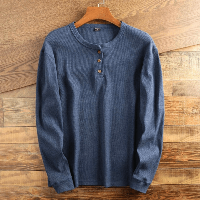T-shirt Henley Homme Manches Longues Texture Gaufre | Valmonti